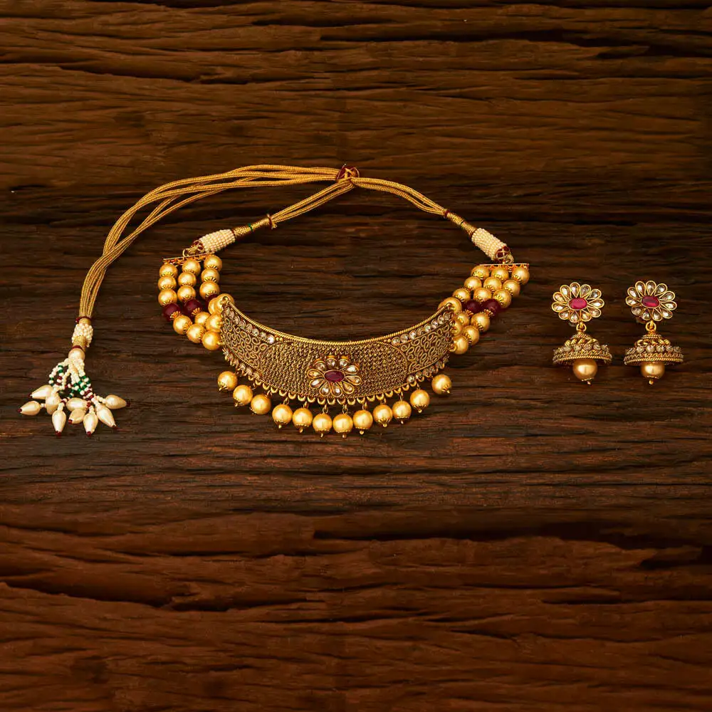 Gold Plated Indian Choker Necklace Ruby - 15340