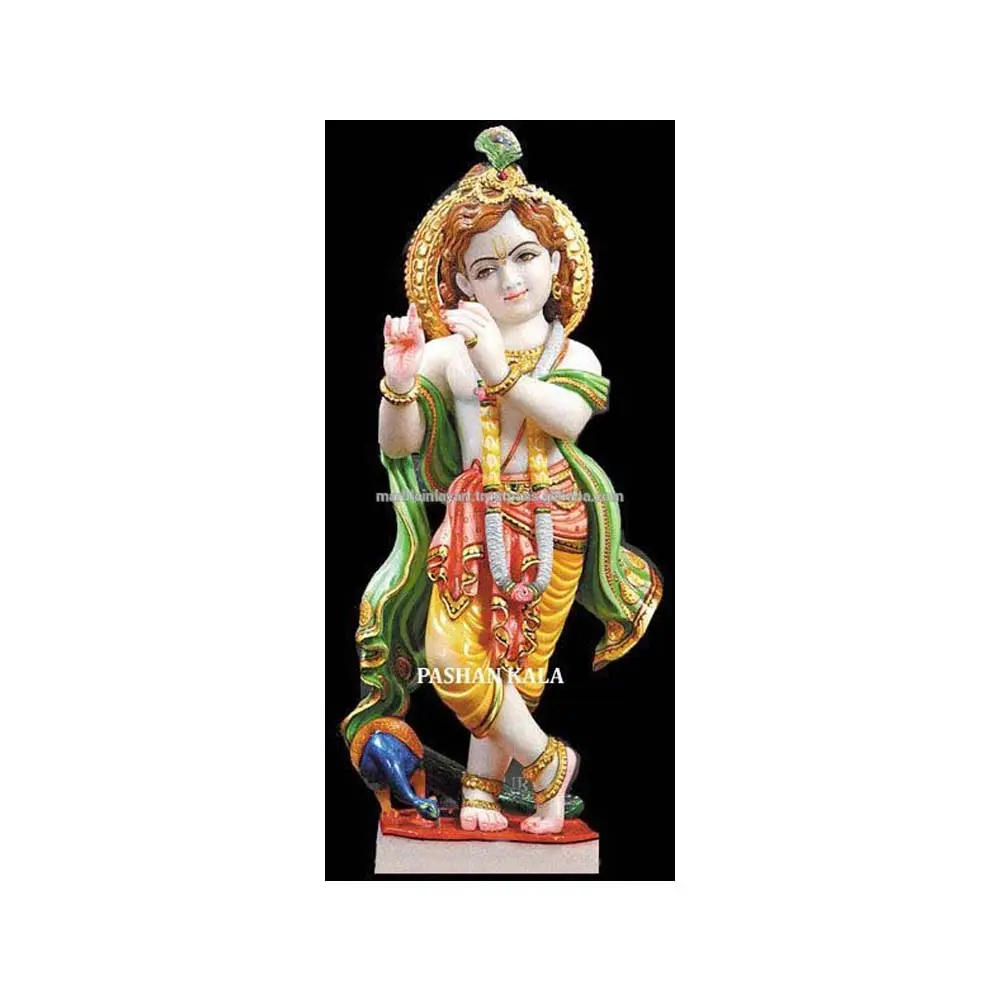 Artesanal branco makrana mármore lord krishan ji estátua indiano cultura hídrica adoração lord krishan ji estátua