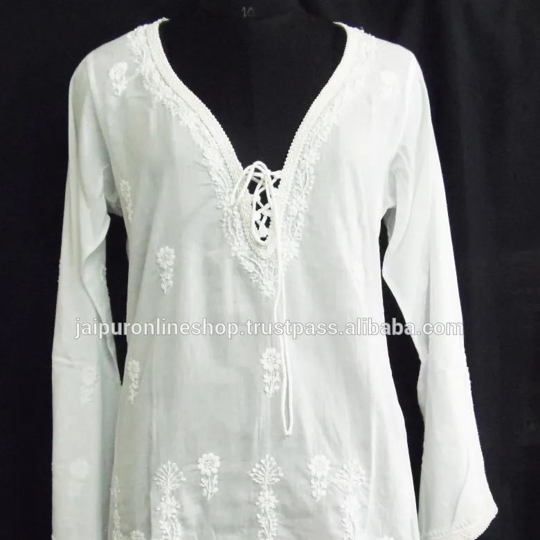 Nuovo Arrivato di Modo delle Donne Kurties/del cotone Delle Signore bianco tuniche/Vestito Da Sera