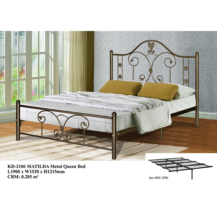 Ultimo Design in metallo Super doppio/letto in acciaio matrimoniale KD-2106 antico vendita alla rinfusa per Hotel Queen Size letto