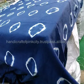 2,5 yardas Teñido a mano, Shibori, tela de algodón India. Azul, Bandhani, polka grande