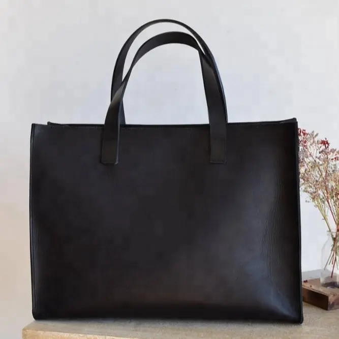 Nero Naturale tote bag In Pelle con Cerniera, Nero Borsa A Mano, AV-0039