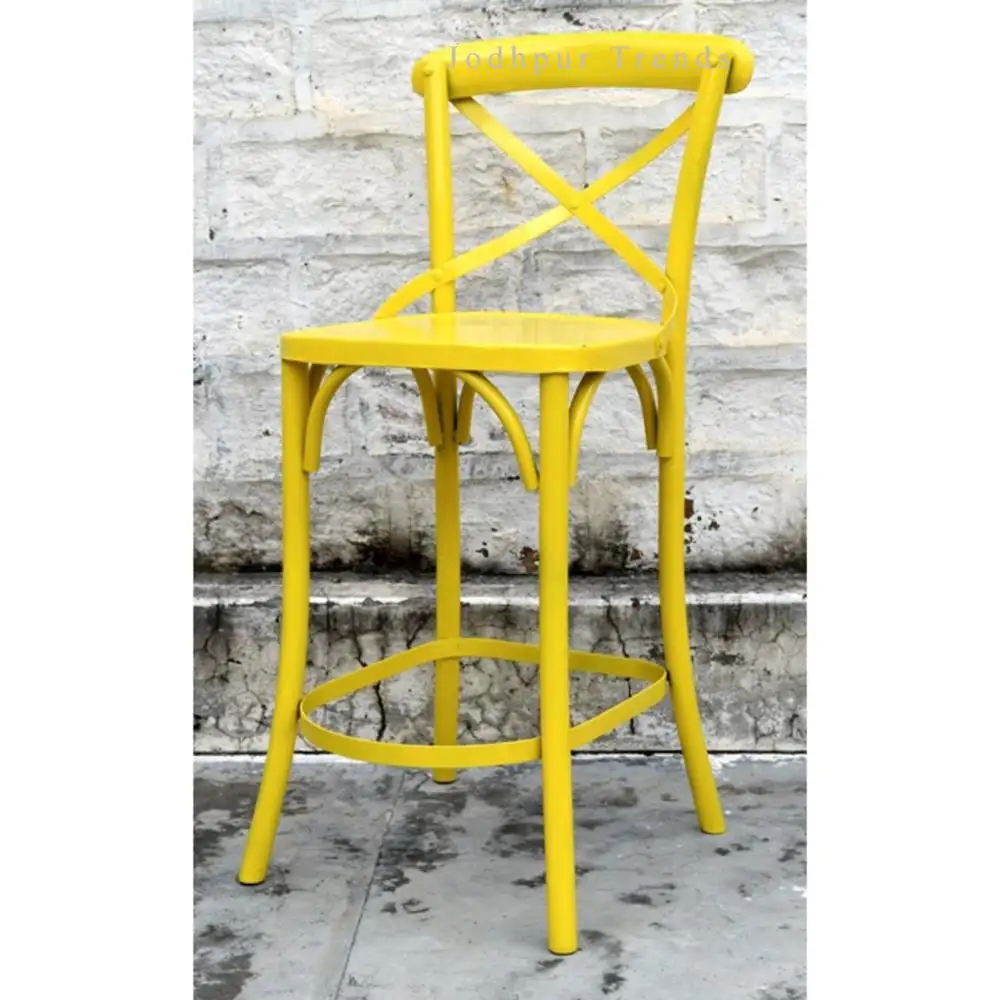 Industrial Cross Back Iron Yellow Bar Chair Bar Lounge Chair