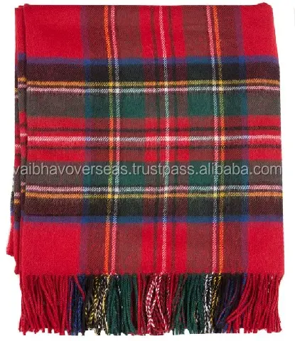 Top Selling 70% Recycled Wool Tartan wool Blankets with tassels/fringes used as Throw picnic blankets in cheap Price by AVIOR