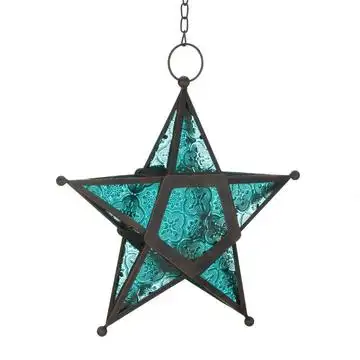 Marruecos estrella de Metal linterna de vidrio colgante de pared vela titular para decoración fiesta de boda casa decoración de vidrio azul estrella linterna