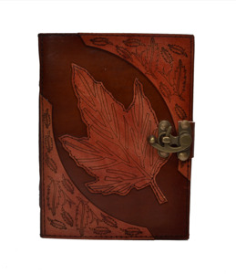 Handmade Custom Classic Genuine Leather Brown Writing <strong>Note</strong> Book Unlined White Pages Handmade Journal Unique Leaf Design Embossed - Product Image 1