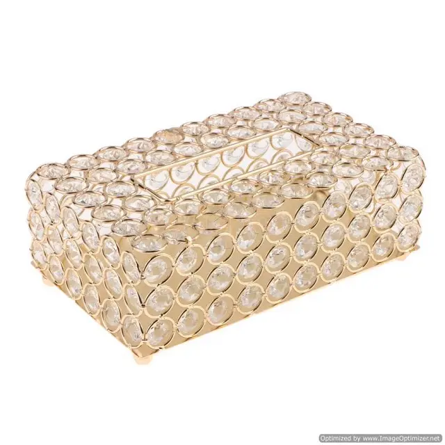 Penutup Kotak Tisu Berlapis Emas Manik-manik Kristal Mewah Mewah dengan Manik-manik Desain Baru Dekorasi Kotak Tisuue