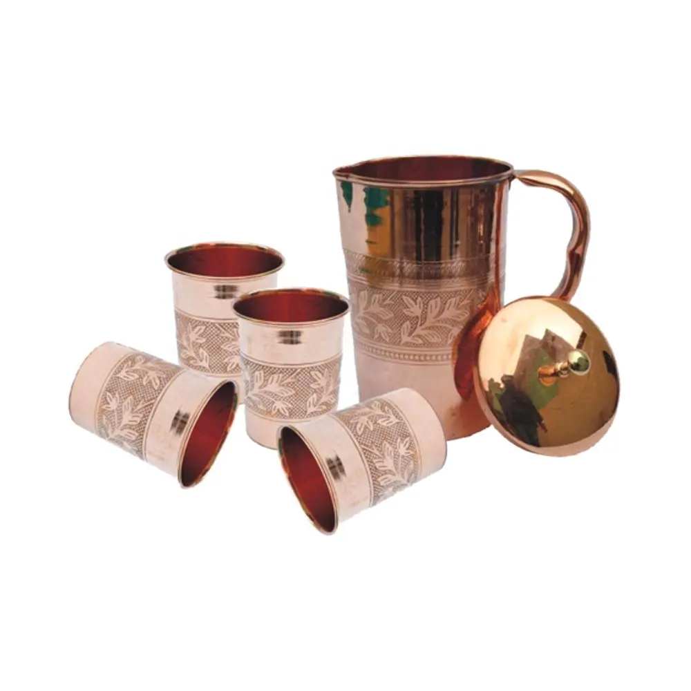 Copper Glass and Jug Set Embossed drinking water copper drinking glass hand painted penguin wine glass set