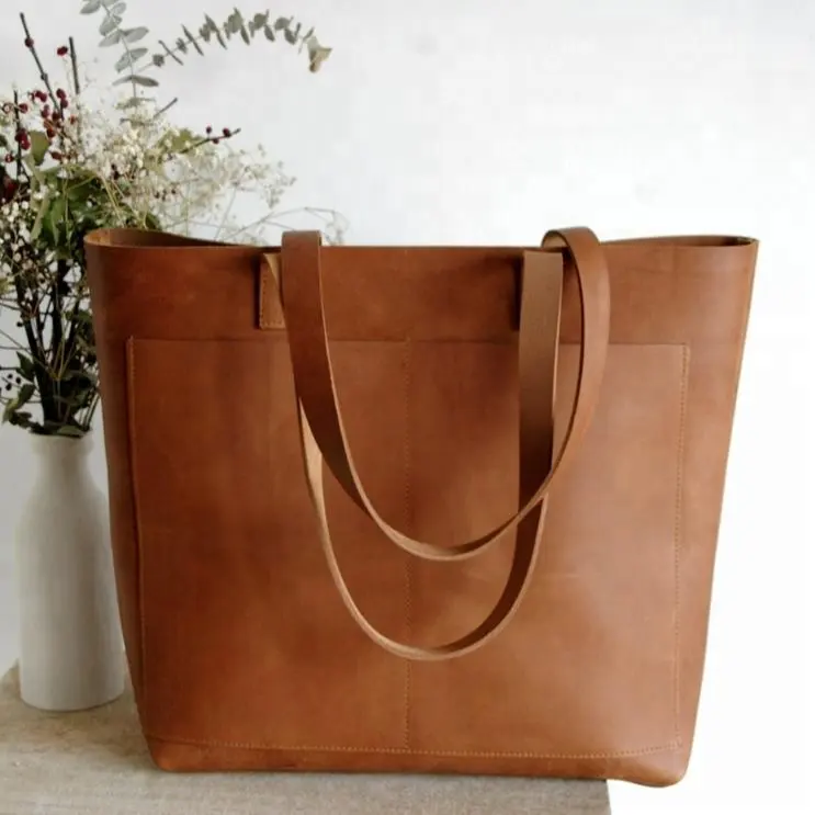 Sac fourre-tout Surdimensionné En Cuir Camel Femmes 100% Vache En Cuir Véritable Qobaiche Chafik En Cuir Décontracté Fourre-Tout Pratique et Facile à Transporter AV-0027