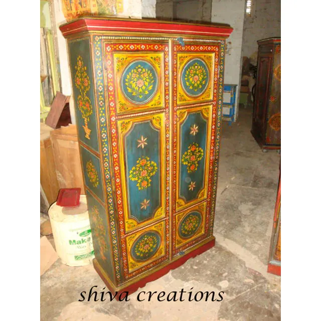 Armario de madera pintado de estilo étnico Comprar Armario de madera pintado Almirah de madera Fabricante