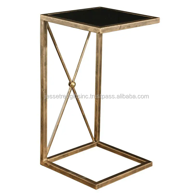 Металлический акцентный стол с кожаным верхом с антикварной золотой отделкой квадратной формы уникальный дизайн для гостиной оптовая цена
