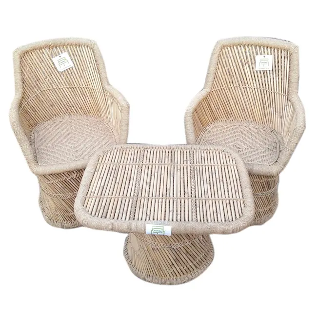 屋外籐杖/竹庭シンプルなコーヒーテーブル木製椅子パティオ/コテージ/中庭/テラス用家具セット