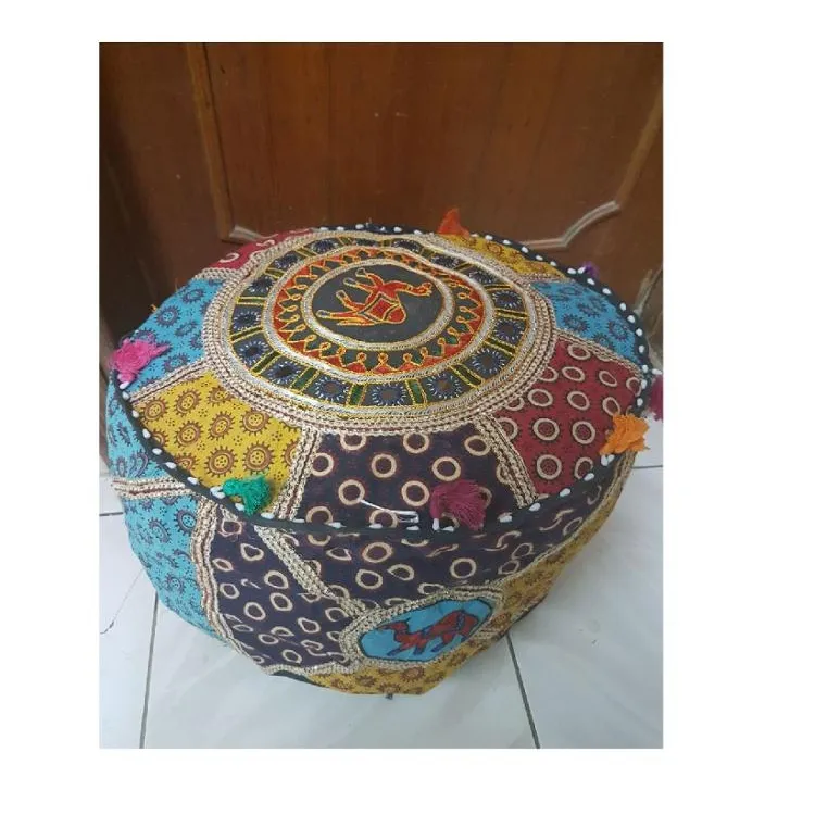 Cubierta de PUF de camello para sala de estar, cubierta de PUF otomana, decoración del hogar, indio Vintage adornado con tela de retazos, antiguo tradicional