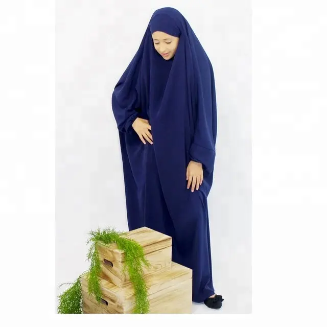 Jilbab One Piece Vestuário Oração Roupas Crianças Azul Abaya Oriente Médio Bebê Meninas