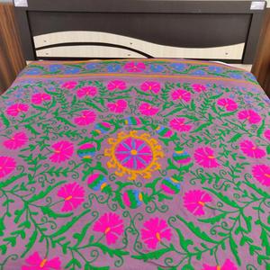 Indian Hand Embroidered Queen Size Suzani Duvet Cover Floral Printed Bed Spread Handmade Bed <strong>Sheet</strong> for Hotel Use - Product Image 6
