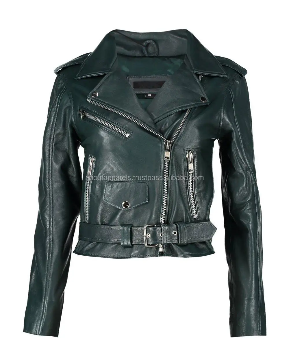 New Trendy Fashion Wholesale Customized Women Winter Genuine motorbike Leather jacket