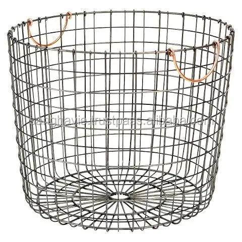 Cesta de fio de metal decorativa, cesta de metal decorativa com cabo de cobre, fio de ferro, frutas, cozinha