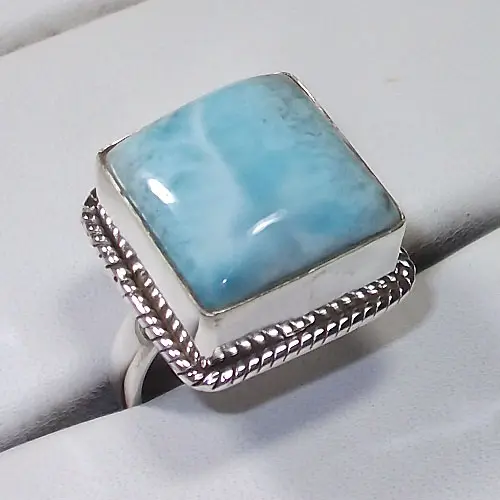 Bijoux en pierres précieuses 925, bague Larimar bleu naturel