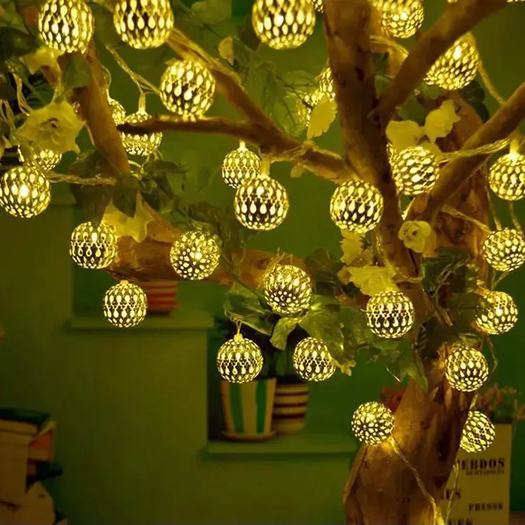 Fábrica 3m 20 bolas brillo oro marroquí Solar Ip65 batería LED globo LED marroquí de Navidad luces de cadena