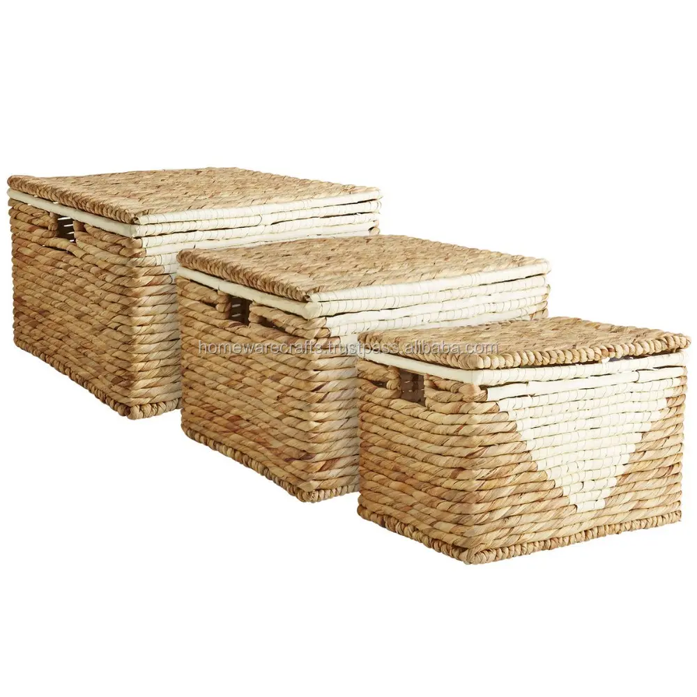 Modern water hyacinth basket square shape with handles/ cheap wholesale laundry storage basket handmade