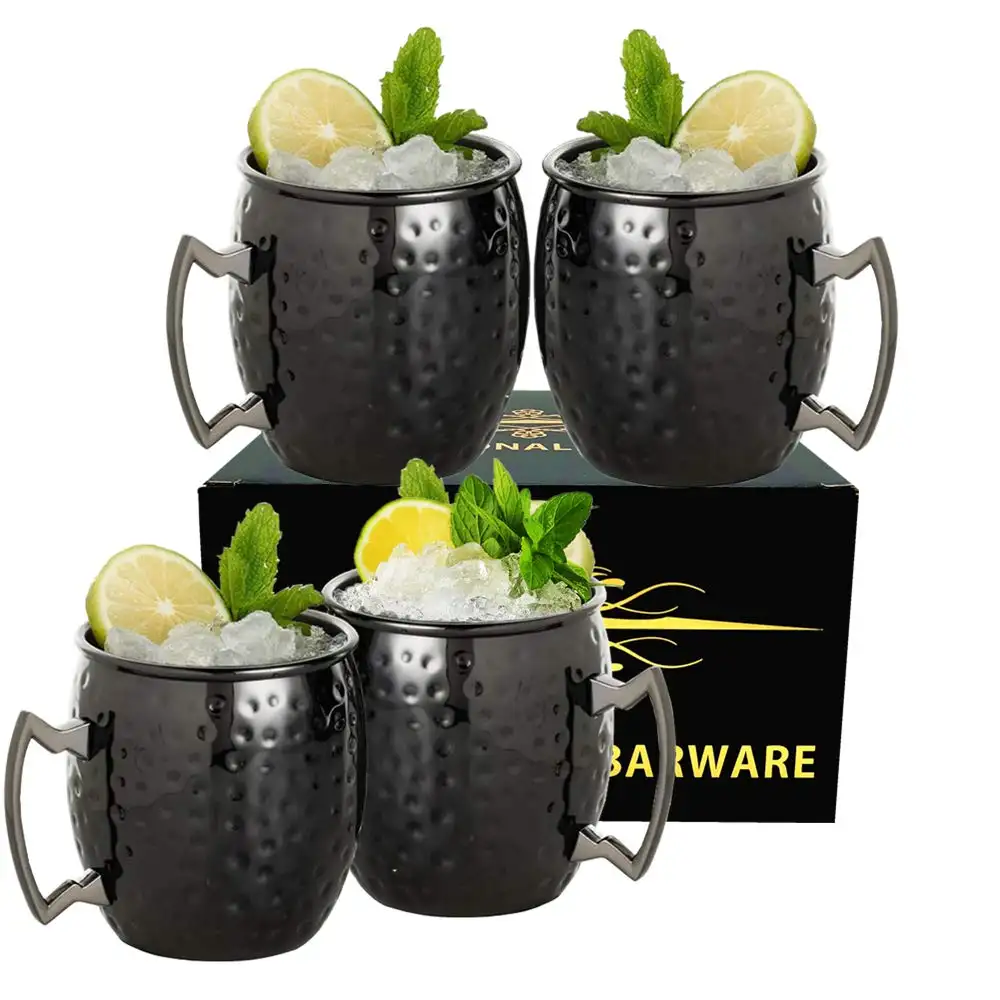 Mug Mule de moscou en acier inoxydable 550 de qualité alimentaire martelé, plaqué noir/cuivre, pour bar, bière, Cocktail, 304 ML