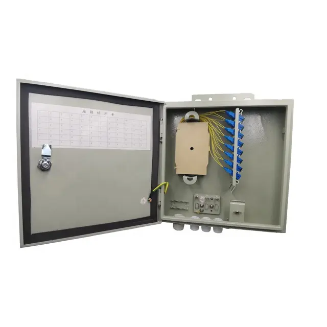 Metal Wall Mounted 24 Cores Cabinet Indoor Outdoor Fiber Optic Distribution Box with patch cord