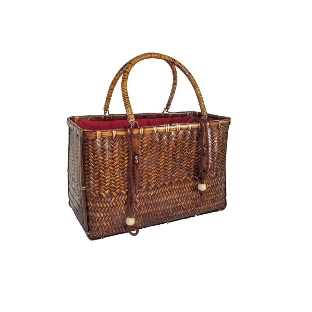 Damen und Luxus Griff Rechteck Strand tasche Tote Rattan Clutch Bambus Tasche