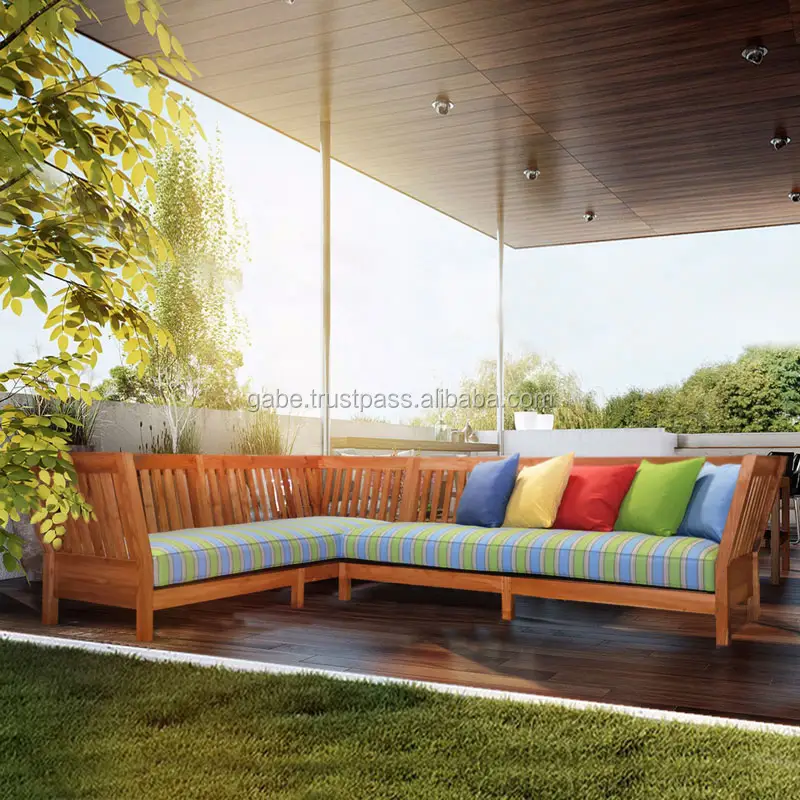 Sofá em forma de L conjunto EUA mobiliário em madeira teca natural, teca profunda para produção de sofá, sofá de madeira de teca ao ar livre