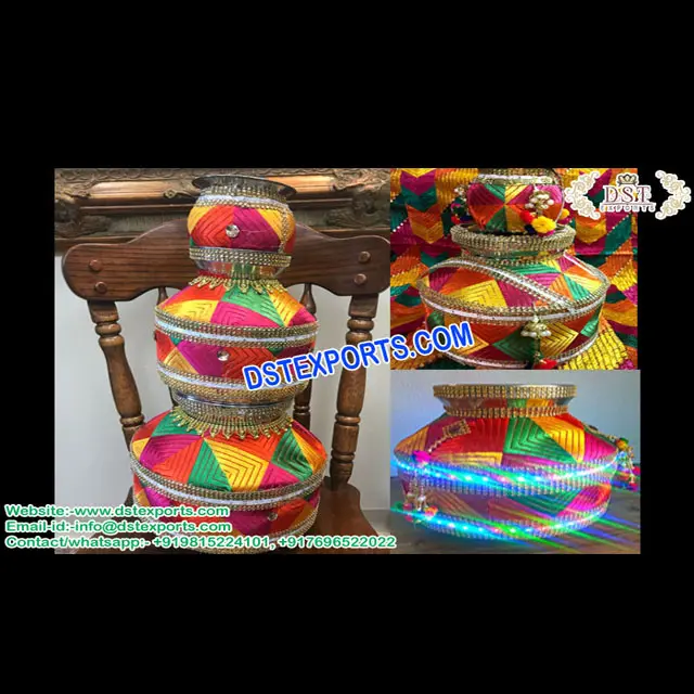 Tradizionale Phulkari Jaggo per Punjabi Da Sposa Tripple LED Jago regalo di Nozze Decorato Luce Montato Jago