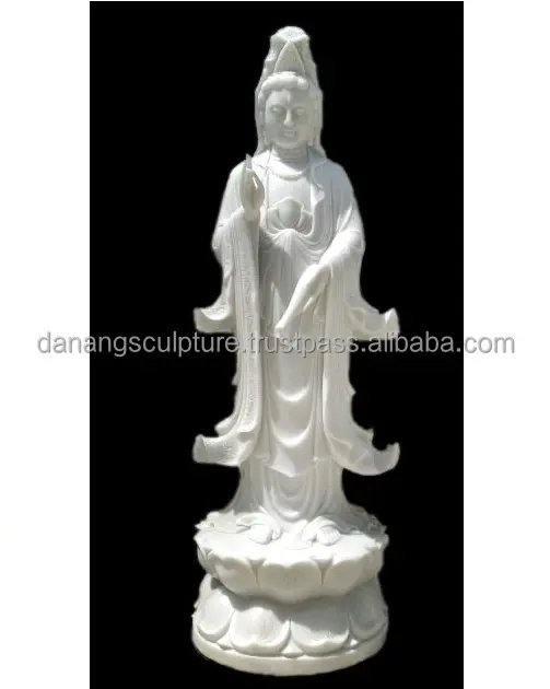 Statua di Buddha di Kuan Yin alta in pietra di marmo bianco personalizzata all'aperto in piedi statua di Buddha femminile di Guanyin