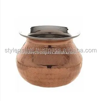 Accesorios de cocina de cobre martillado, plato de servicio de acero inoxidable, estilo indio, Punjabi
