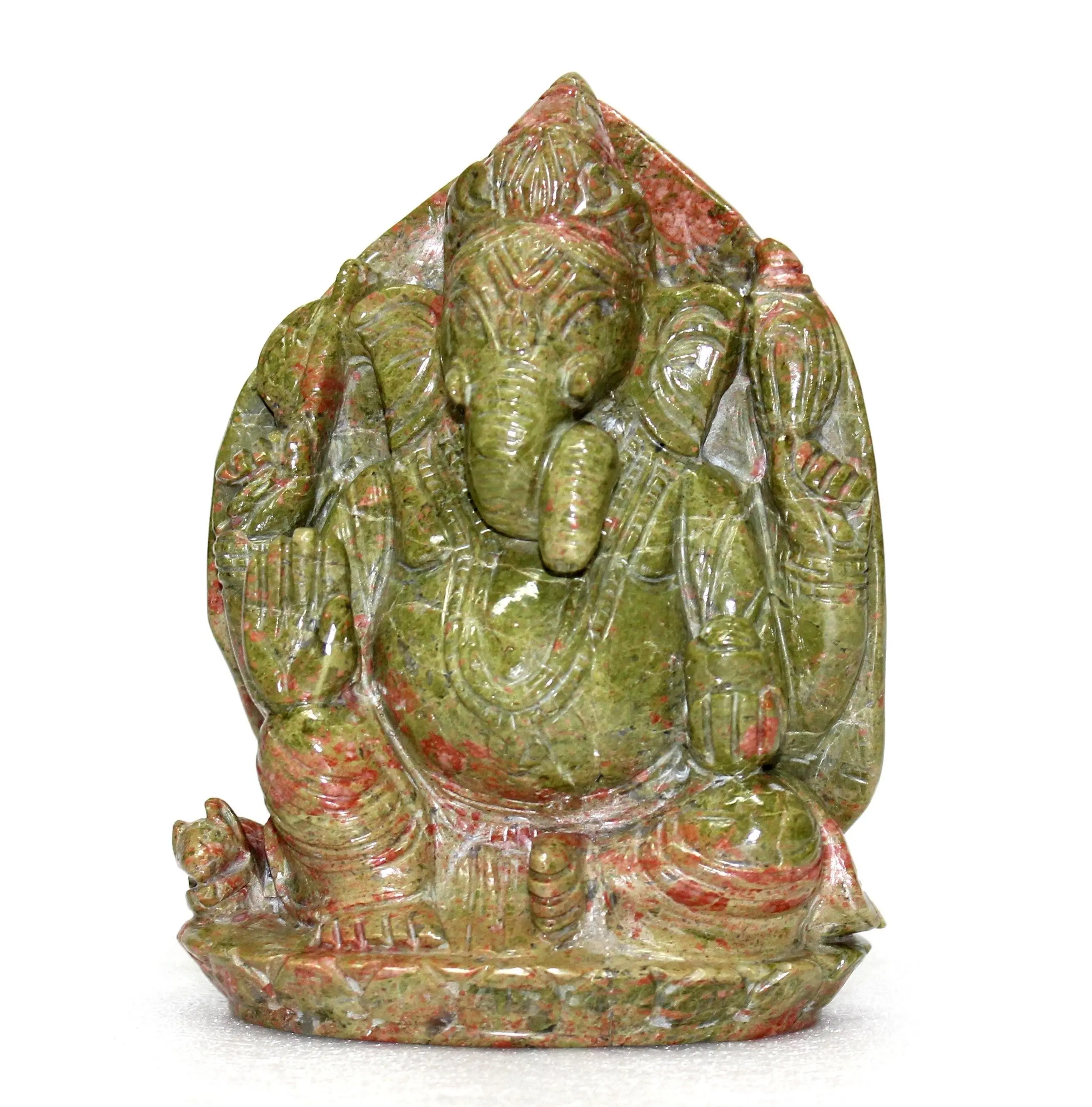 Kerajinan Tangan Unakite Ganesha patung batu permata kuarsa alami ukiran patung penyembuhan kristal buatan tangan batu Semi mulia kerajinan tangan