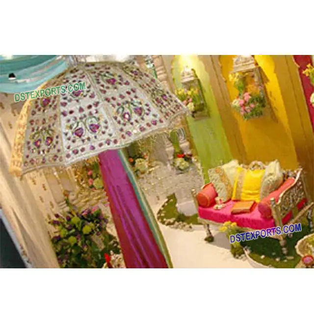 Paraguas de escenario de boda, sombrilla India bordada para decoración de escenario