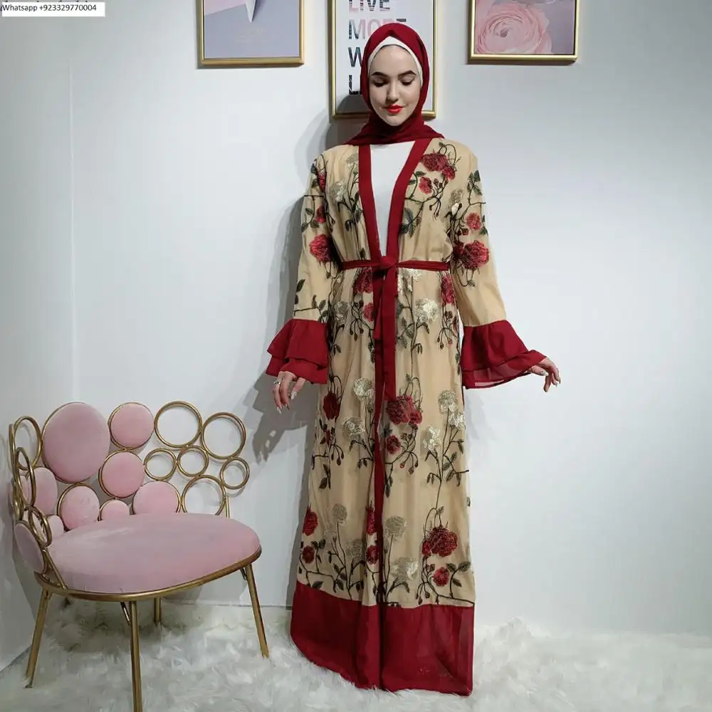 2019, 2020 Dubai cóctel abrigo Cardigan Abaya las mujeres musulmanas bordado vestido largo por AJM