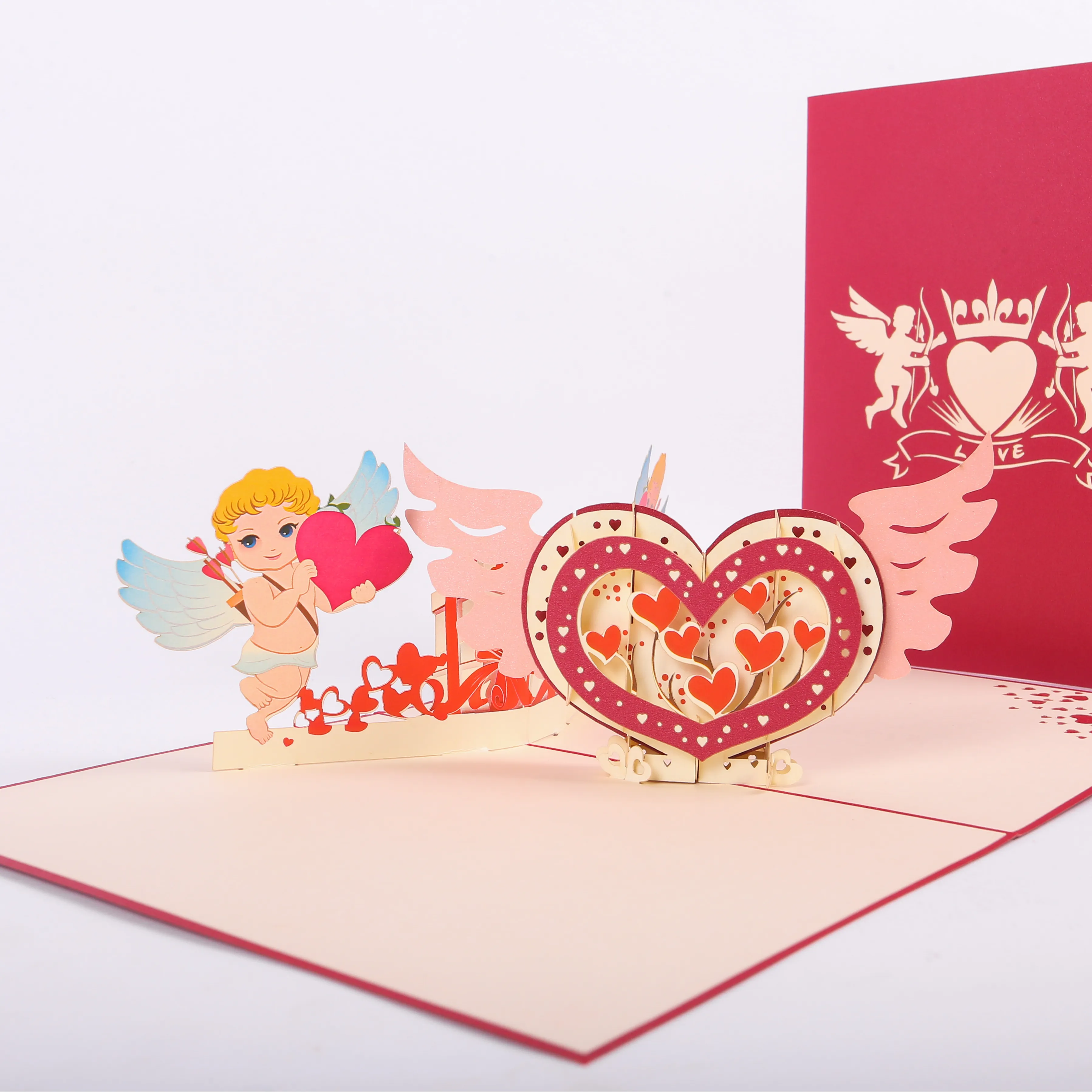 Tarjeta del día de San Valentín Tarjeta de amor Cupido Angel Pop Up Card 3D impreso artesanía vietnamita precio competitivo