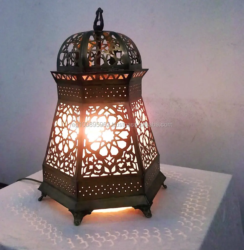 Lámpara de mesa de latón estilo árabe B157, linterna con vidrio esmerilado
