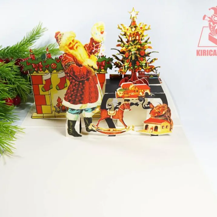 Nuovo design stampato 3d vietnamita fatto a mano santa natale pop up biglietto di auguri artigianato all'ingrosso