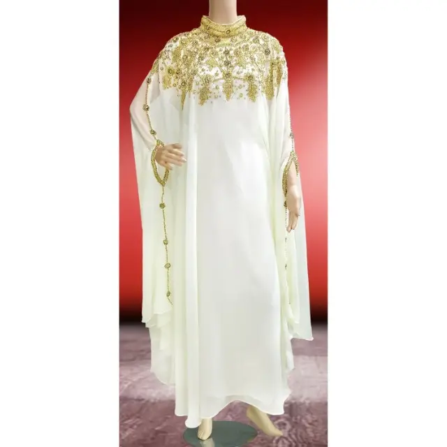 Arabe Inde mode Islamique abaya manches longues ample confortable soirée robe en mousseline