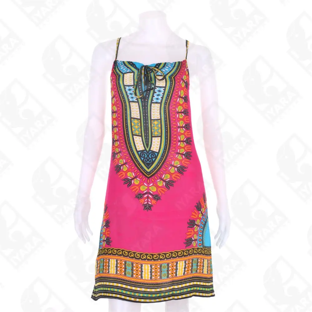 Mini vestido de tirantes finos Dashiki africano para mujer