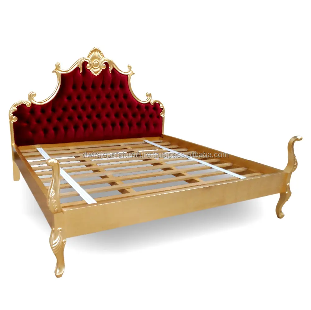 Casa muebles de dormitorio de madera-de oro de lujo cama tallada muebles