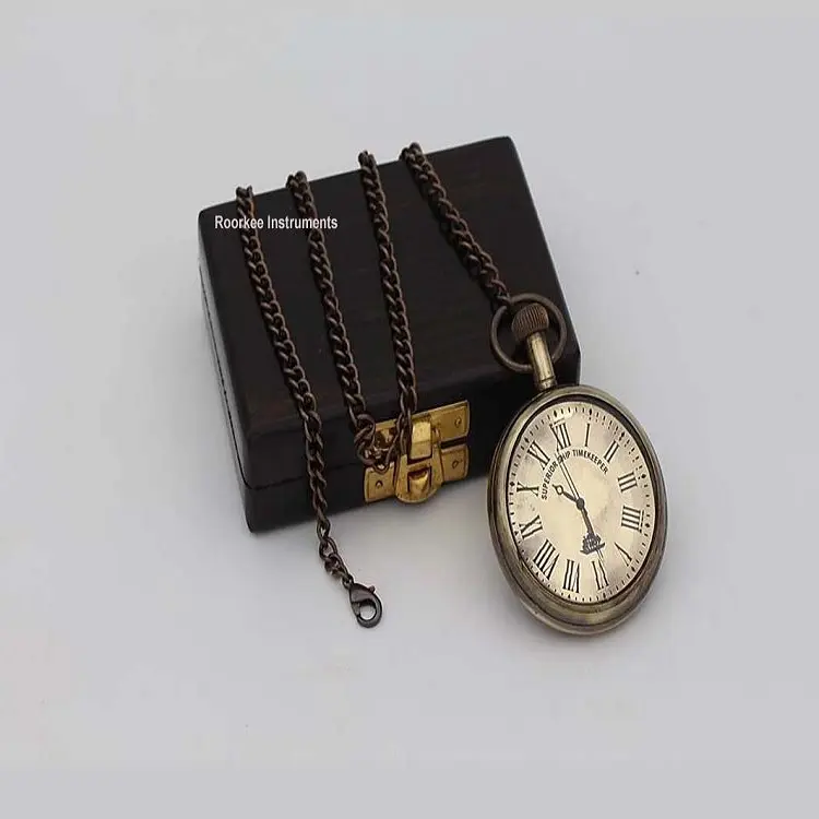 Relógio de bolso personalizado com caixa de apresentação, relógio vintage de bolso de bronze de movimento, logotipo personalizado de quartzo oem