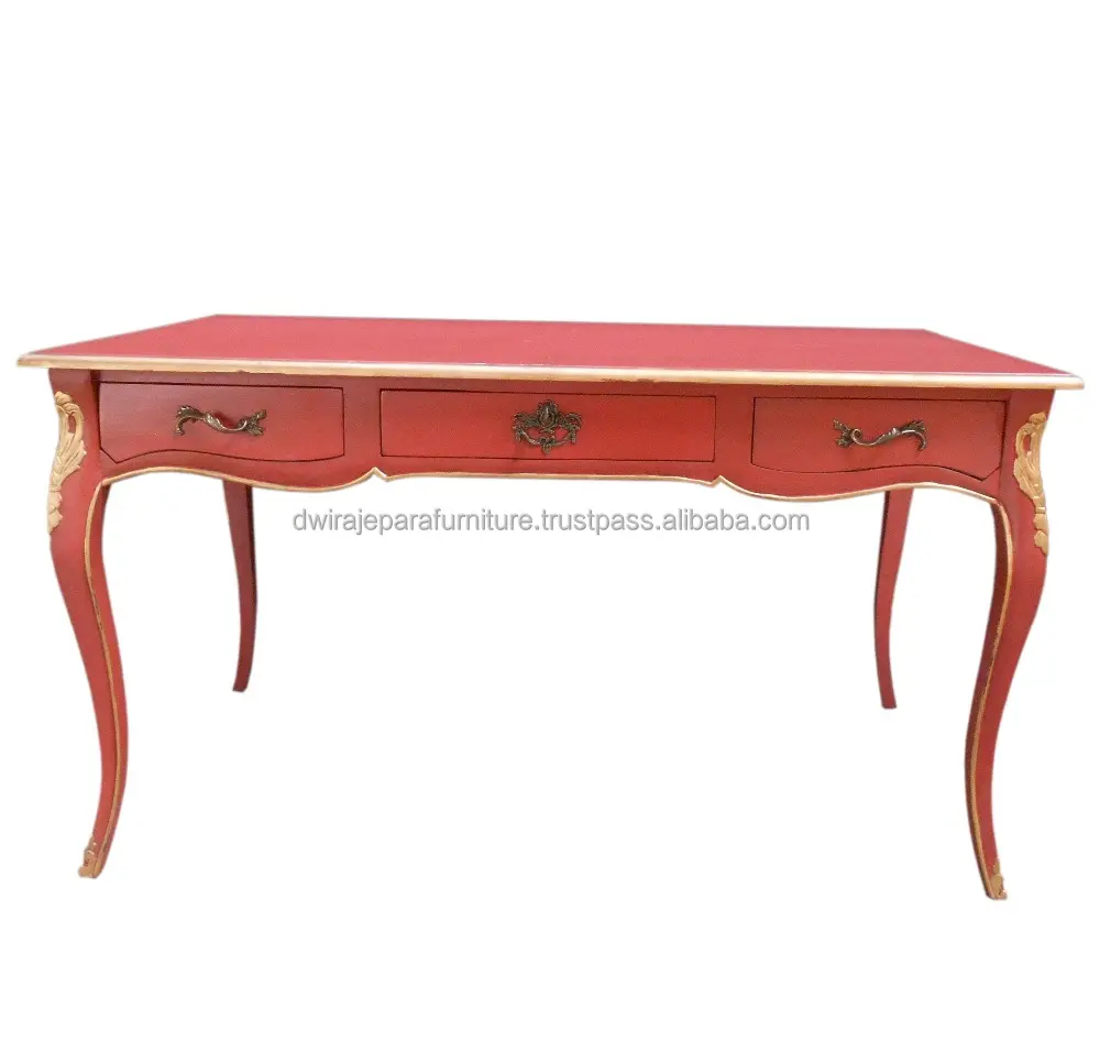 Muebles pintados antiguos-mueble Vintage rojo escritorio de madera estilo francés.
