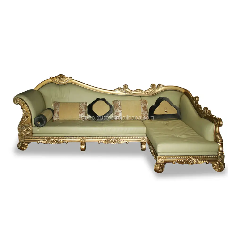 Sofá en forma de L, mueble de madera de caoba pintado en oro de lujo de Egipto