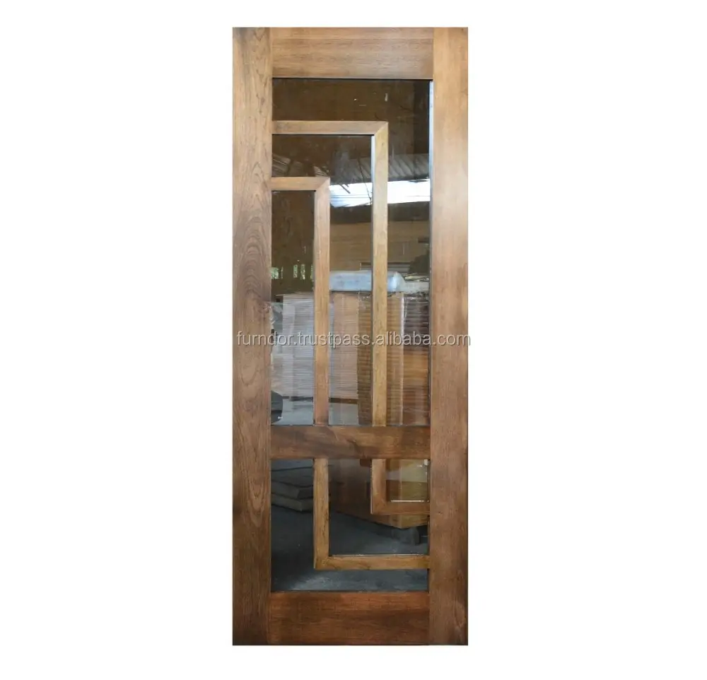 Alta qualità leader nella produzione all'ingrosso di vetro in legno di quercia singolo Design moderno ingresso porta in legno massello posizione interna