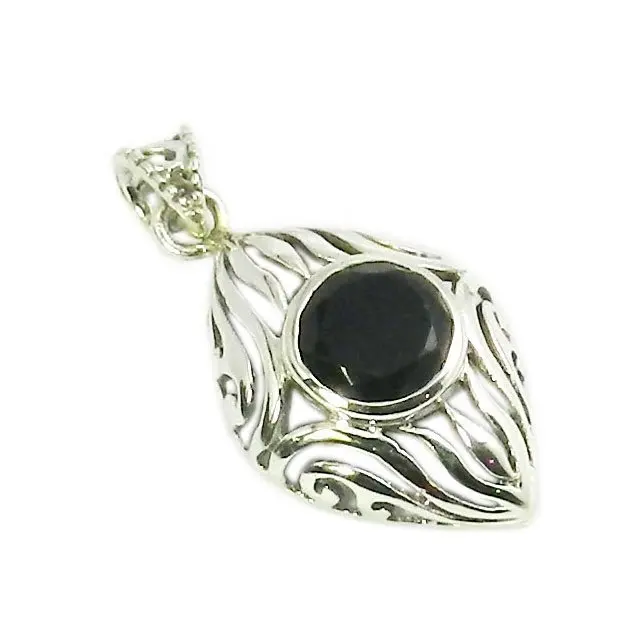 Estilo étnico 925 plata esterlina negro ónix piedra preciosa colgante joyería de plata mayorista y fabricante