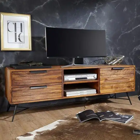 Indischer Design-TV-Ständer aus Holz mit Metall bein