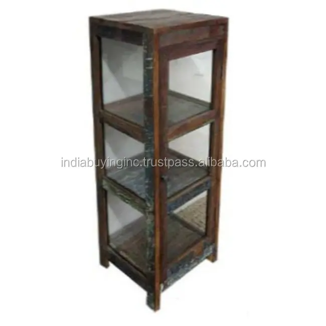 Top Quality Classic Vintage Style Multi Purpose Standard Vintage Boat Distressed Wood Glass Display Cabinet at Wholesale Price