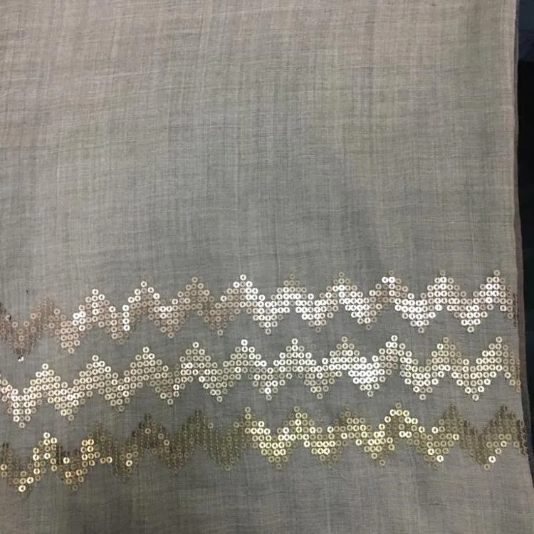 Wool Scarf With Sequin Border Work