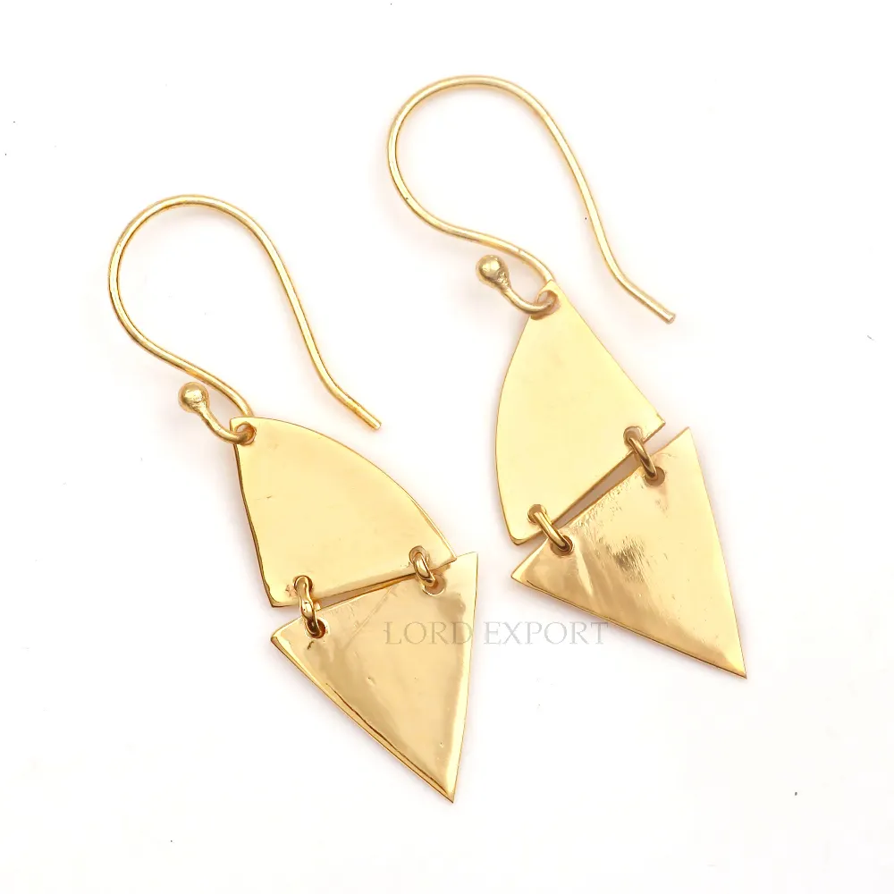 Best Selling Handmade 925 Sterling Silver Dangle 18k Gold Plated Jewelry Long Triangle Edgy Geometric Statement Earrings For Her