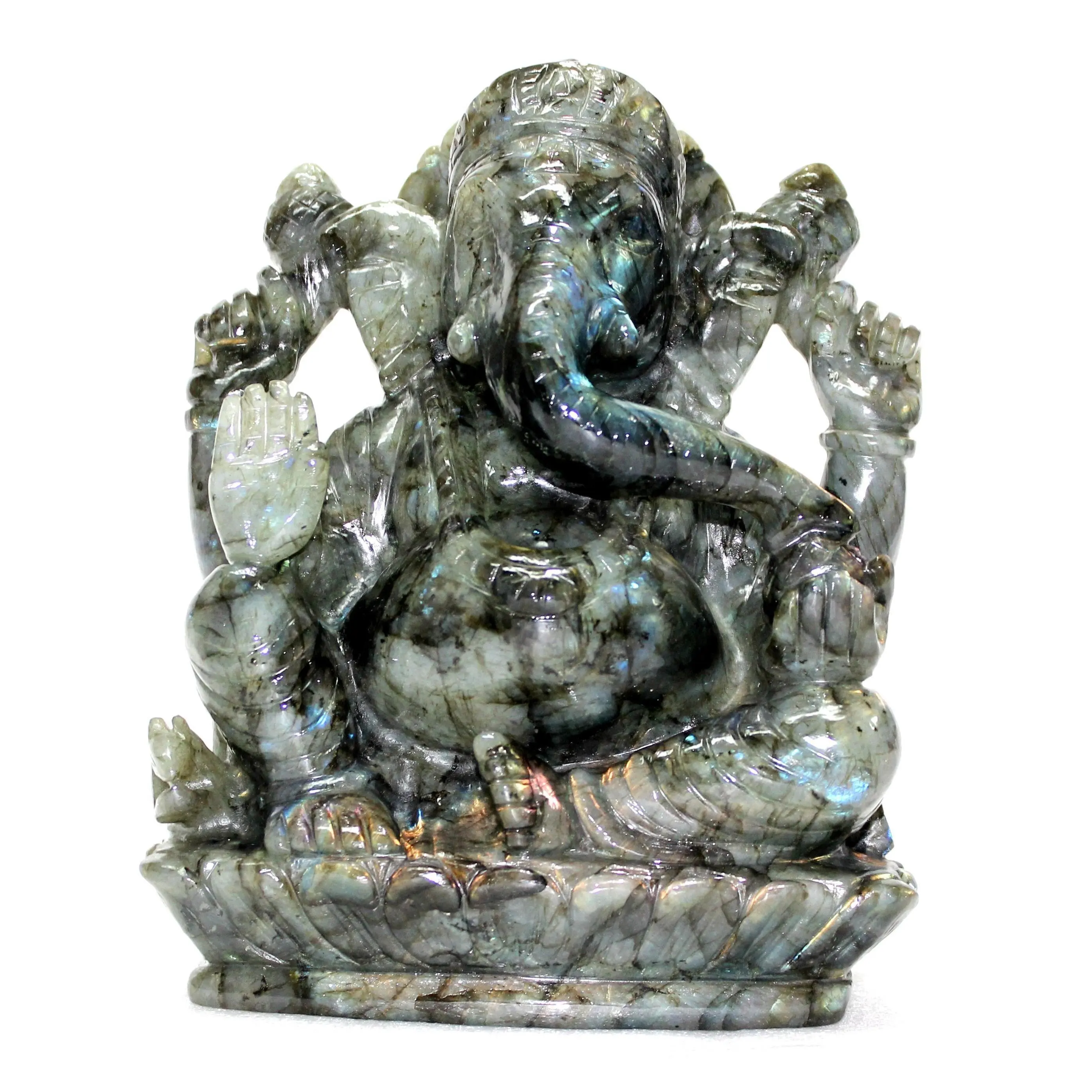 Excelente escultura de labradorite, escultura manual esculpida ganesha estatueta pedra ganesha cristal de cura feita na índia pedra preciosa